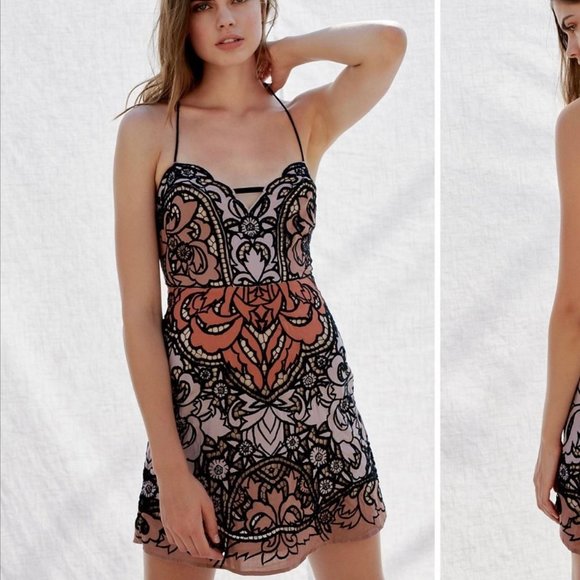 Free People Dresses & Skirts - RARE Free People Cutout Lace Strappy Mini Dress